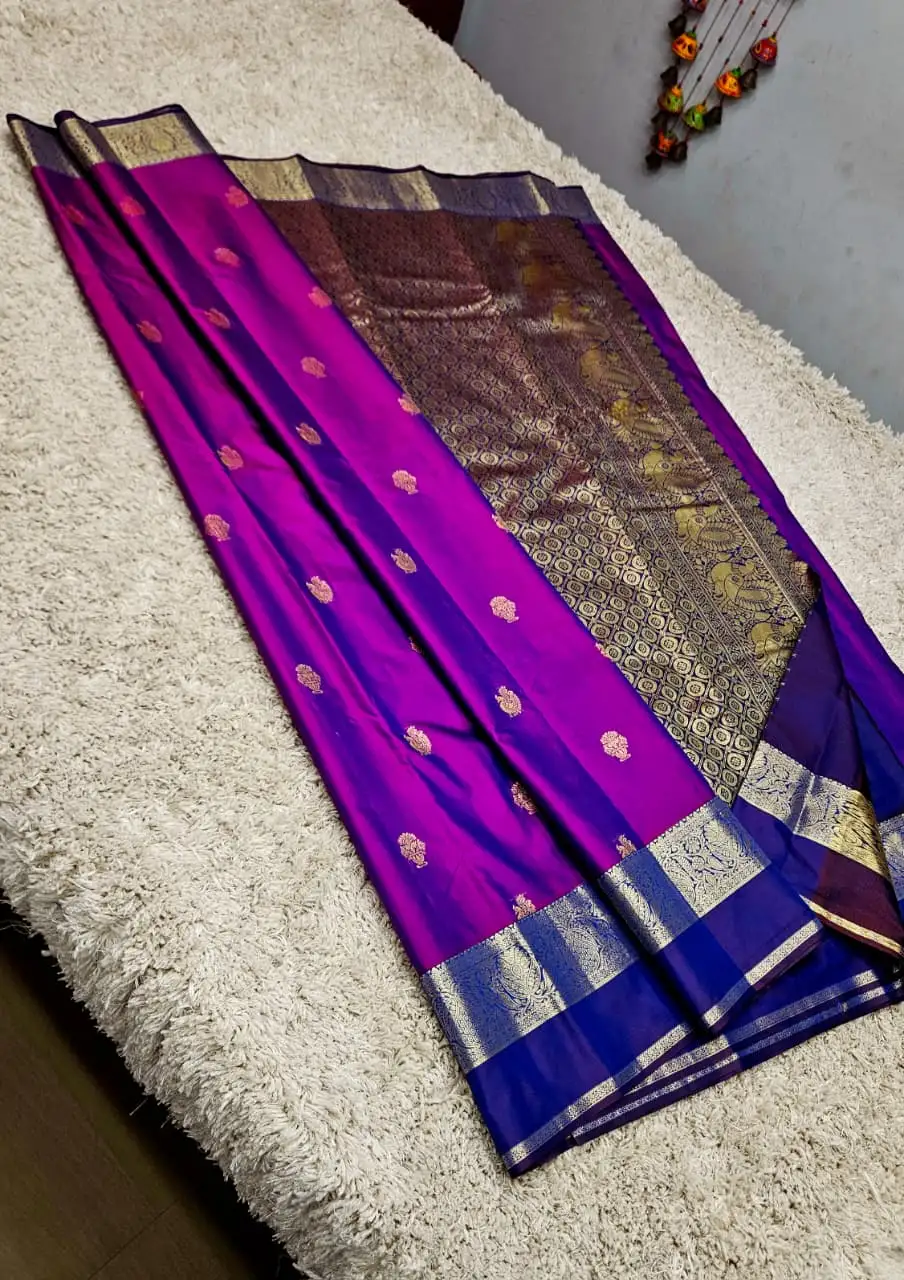 Kanchi Korvai Butta Gap Border Semi Silk Saree